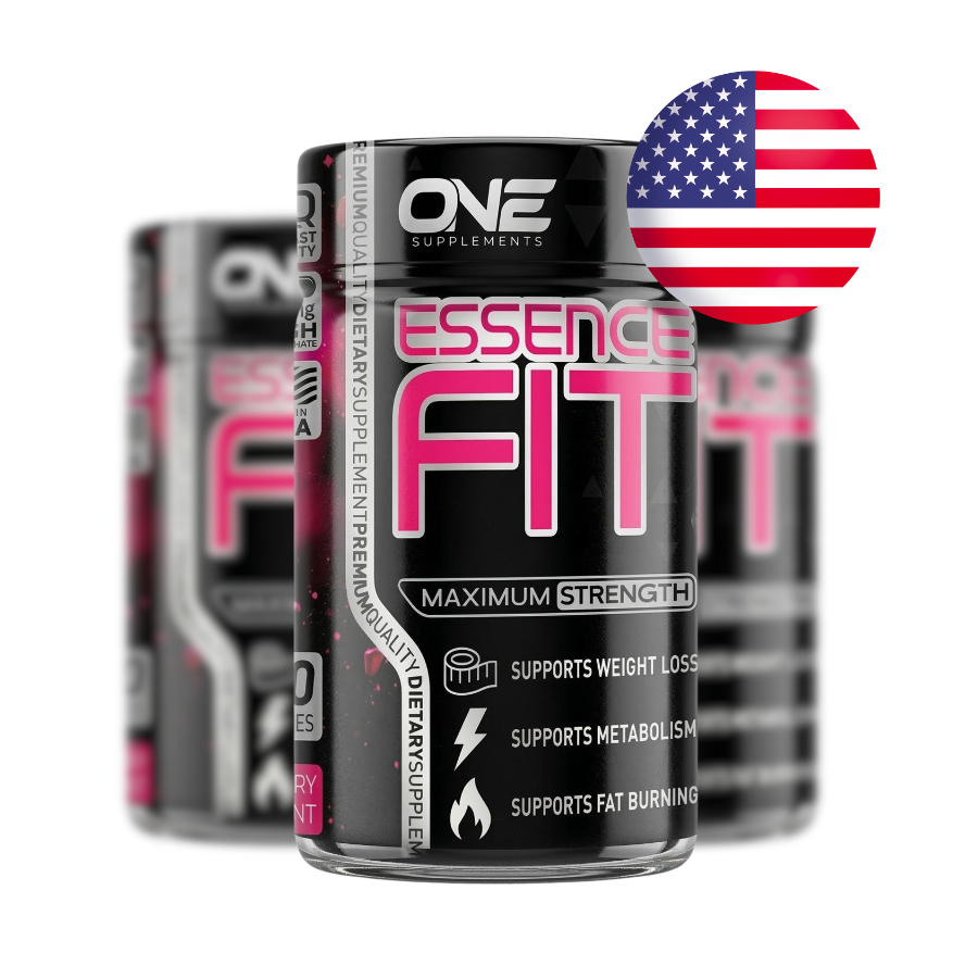 Essence Fit — três frascos com selo da bandeira dos Estados Unidos, símbolo de produto importado